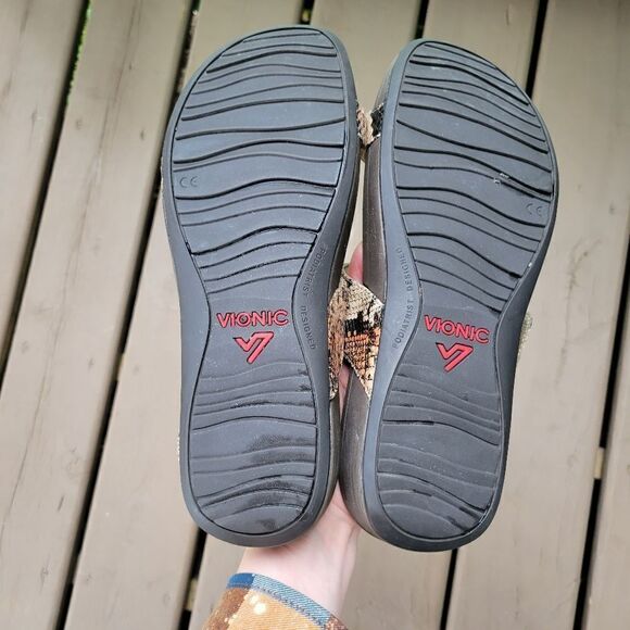 Vionic Orthaheel Bolinas Brown Leather Snake Embossed Strappy Platform Sandals - Picture 8 of 9